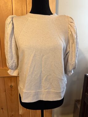 Maeve Puff Sleeve Sweatshirt in Light Beige